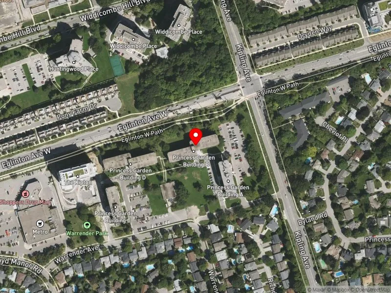 RentSafeTO apartment evaluation satellite view of 35 WARRENDER AVE in Etobicoke Centre, Toronto
