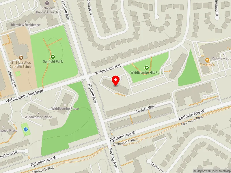 RentSafeTO apartment evaluation map view of 35 WIDDICOMBE HILL in Etobicoke Centre, Toronto