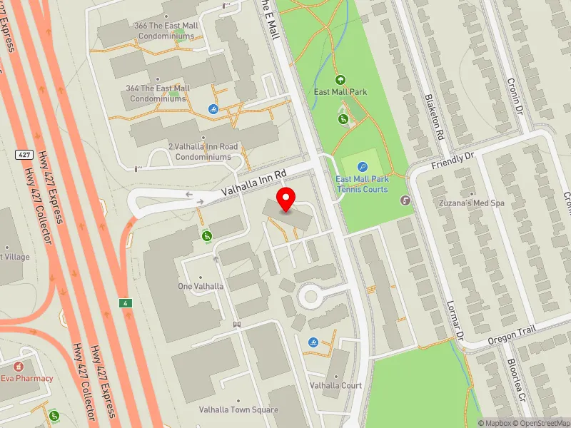 RentSafeTO apartment evaluation map view of 350 THE EAST MALL in Etobicoke Centre, Toronto