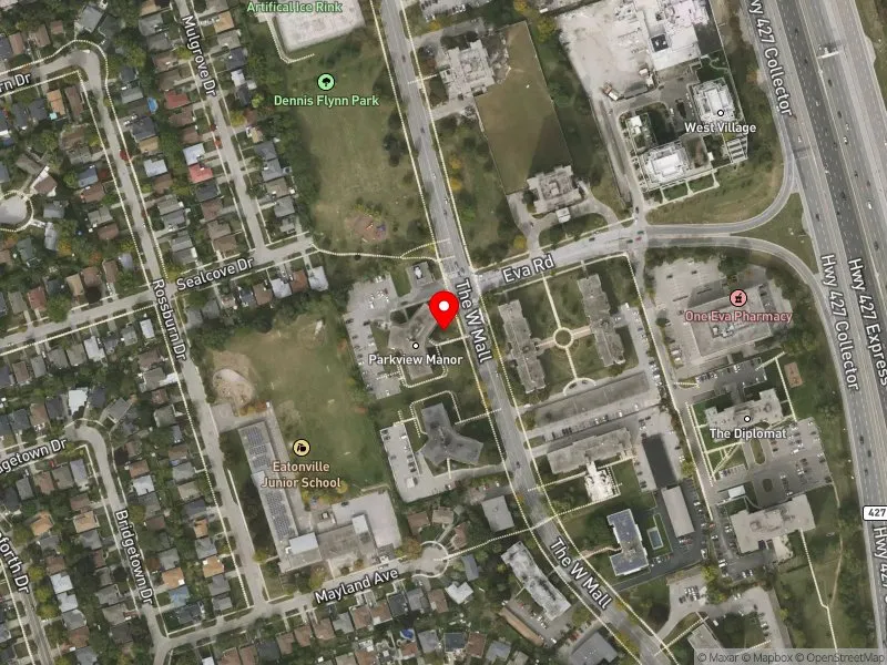 RentSafeTO apartment evaluation satellite view of 350 THE WEST MALL in Etobicoke Centre, Toronto