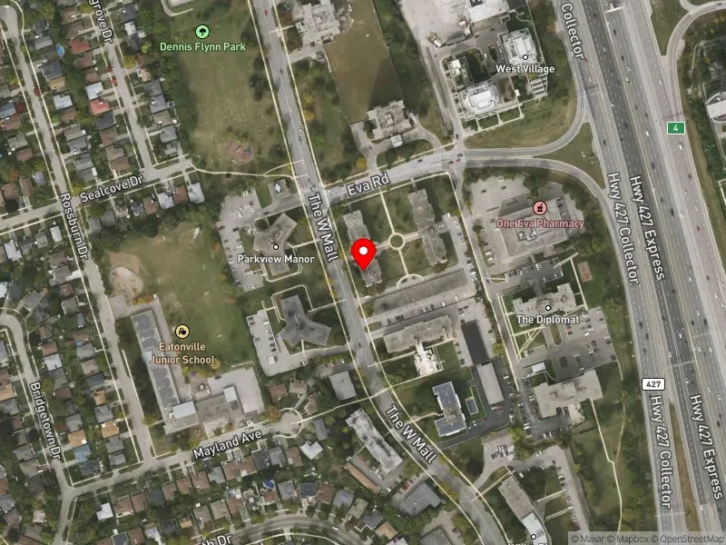 RentSafeTO apartment evaluation satellite view of 351 THE WEST MALL in Etobicoke Centre, Toronto