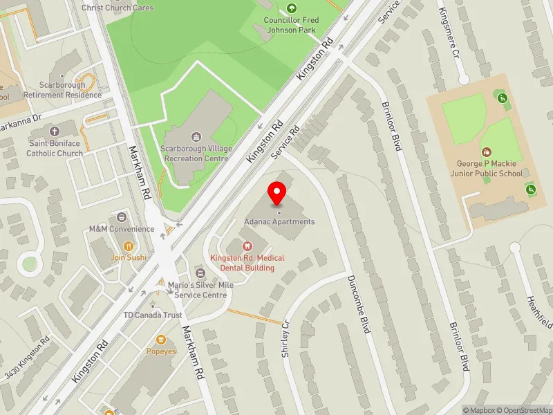 RentSafeTO apartment evaluation map view of 3555 KINGSTON RD in Scarborough-Guildwood, Toronto