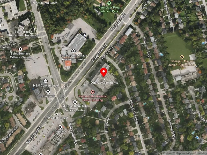 RentSafeTO apartment evaluation satellite view of 3555 KINGSTON RD in Scarborough-Guildwood, Toronto