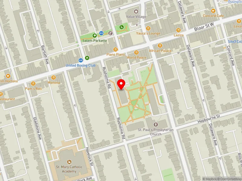 RentSafeTO apartment evaluation map view of 357 RUSHOLME RD in Davenport, Toronto