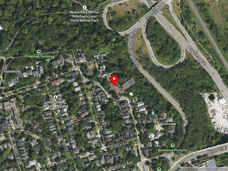 RentSafeTO apartment evaluation satellite view of 36 CASTLE FRANK RD in University-Rosedale, Toronto