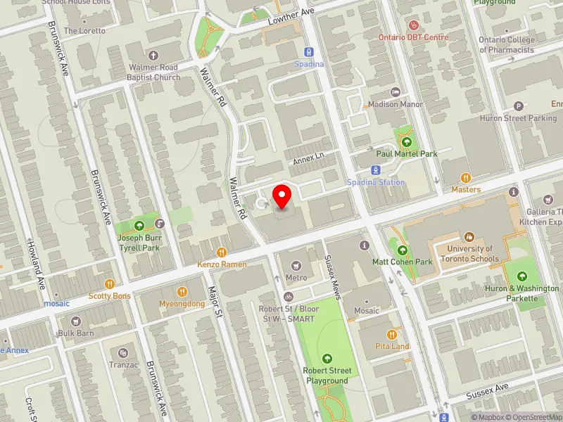 RentSafeTO apartment evaluation map view of 360 BLOOR ST W in University-Rosedale, Toronto