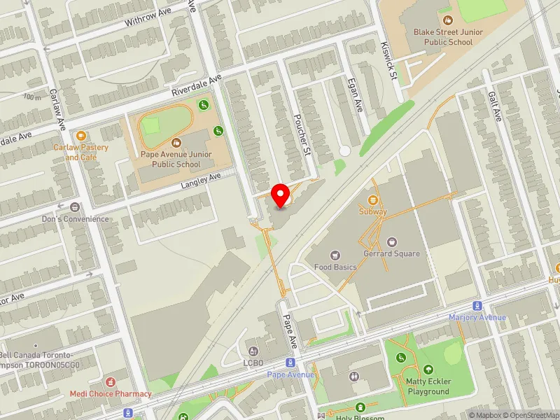 RentSafeTO apartment evaluation map view of 369 PAPE AVE in Toronto-Danforth, Toronto