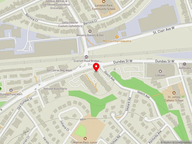 RentSafeTO apartment evaluation map view of 3725 DUNDAS ST W in Parkdale-High Park, Toronto