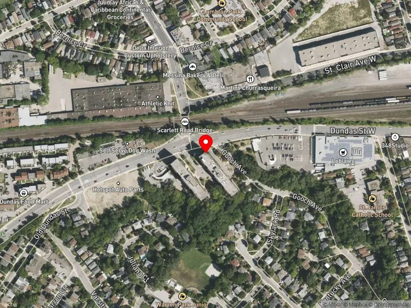 RentSafeTO apartment evaluation satellite view of 3725 DUNDAS ST W in Parkdale-High Park, Toronto