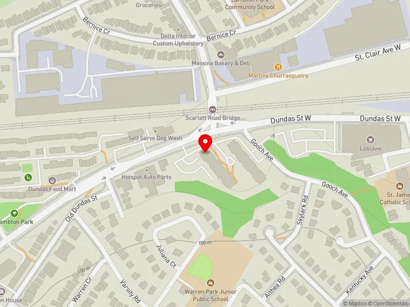 RentSafeTO apartment evaluation map view of 3735 DUNDAS ST W in Parkdale-High Park, Toronto