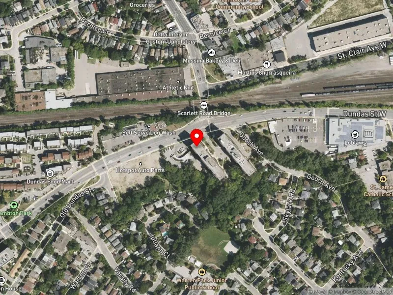 RentSafeTO apartment evaluation satellite view of 3735 DUNDAS ST W in Parkdale-High Park, Toronto