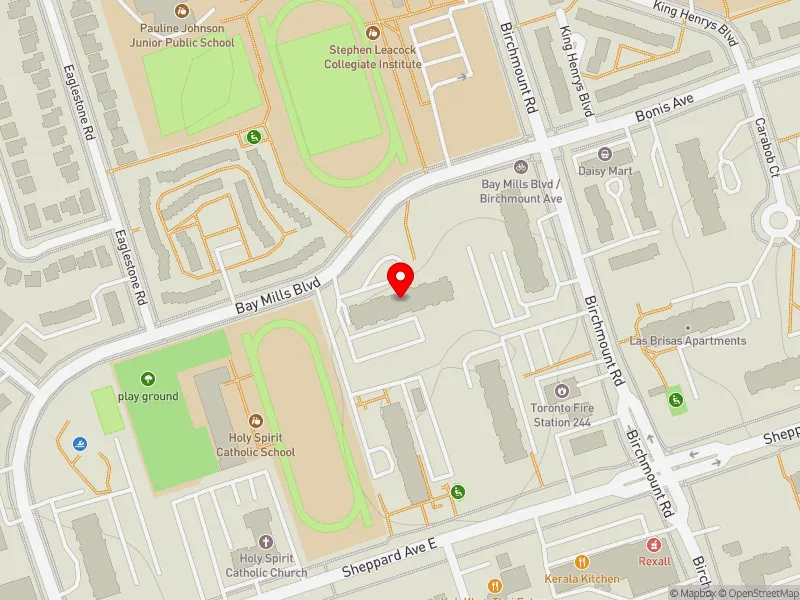 RentSafeTO apartment evaluation map view of 375 BAY MILLS BLVD in Scarborough-Agincourt, Toronto