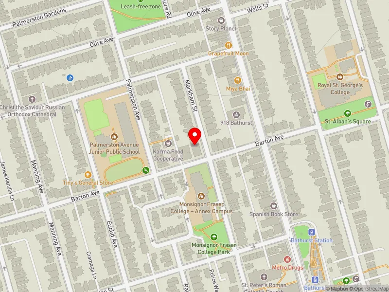 RentSafeTO apartment evaluation map view of 38 BARTON AVE in University-Rosedale, Toronto