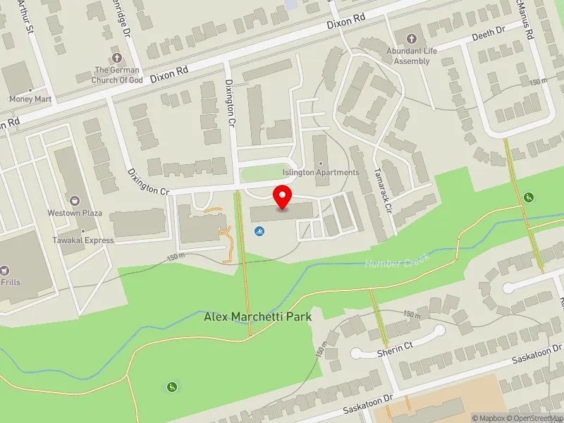 RentSafeTO apartment evaluation map view of 38 DIXINGTON CRES in Etobicoke Centre, Toronto