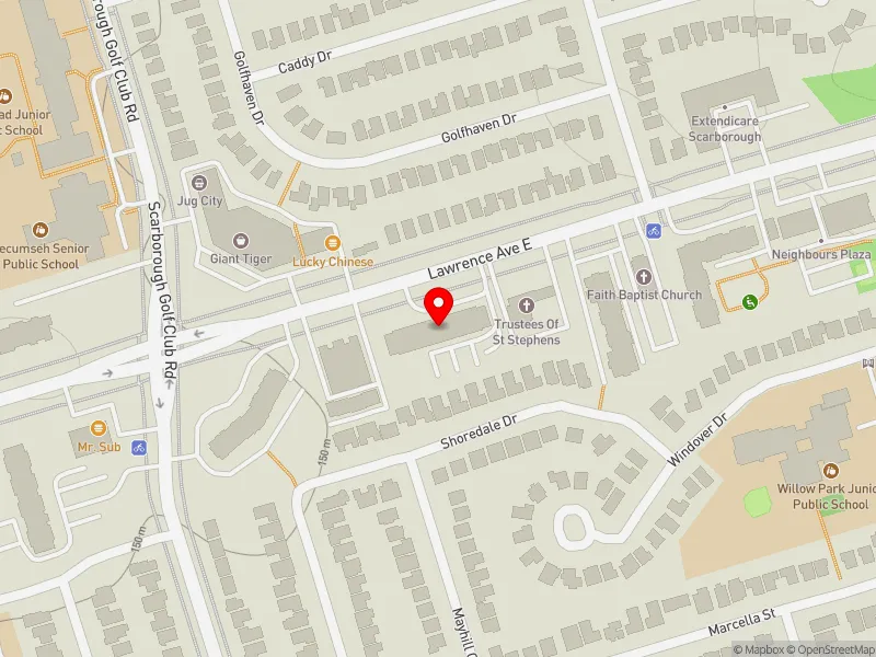 RentSafeTO apartment evaluation map view of 3801 LAWRENCE AVE E in Scarborough-Guildwood, Toronto