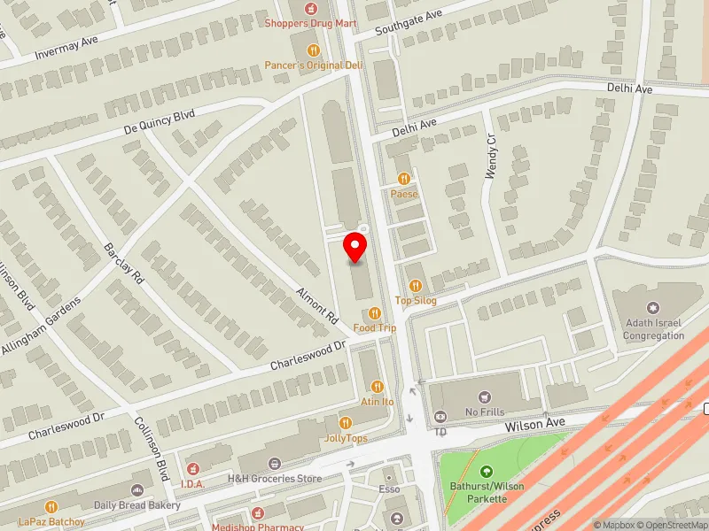 RentSafeTO apartment evaluation map view of 3810 BATHURST ST in York Centre, Toronto
