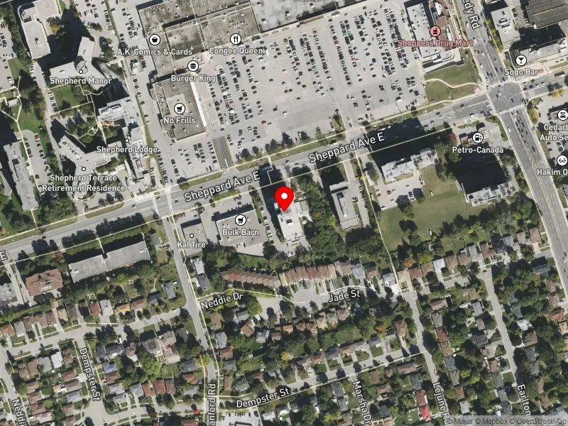 RentSafeTO apartment evaluation satellite view of 3825 SHEPPARD AVE E in Scarborough-Agincourt, Toronto