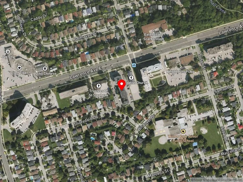 RentSafeTO apartment evaluation satellite view of 3827 LAWRENCE AVE E in Scarborough-Guildwood, Toronto