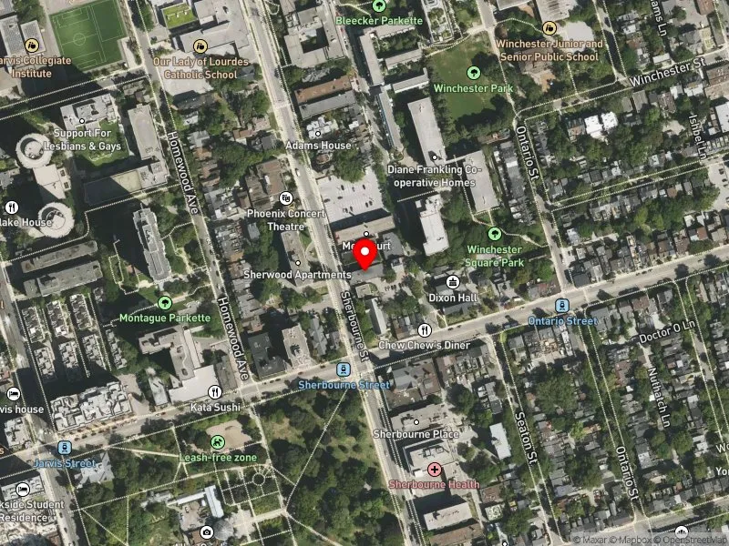 RentSafeTO apartment evaluation satellite view of 383 SHERBOURNE ST in Toronto Centre, Toronto