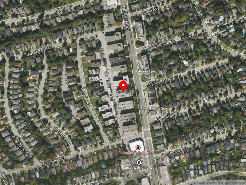 RentSafeTO apartment evaluation satellite view of 3886 BATHURST ST in York Centre, Toronto