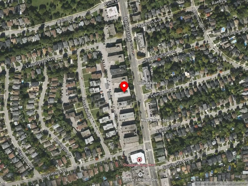 RentSafeTO apartment evaluation satellite view of 3888 BATHURST ST in York Centre, Toronto