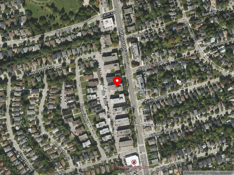 RentSafeTO apartment evaluation satellite view of 3890 BATHURST ST in York Centre, Toronto