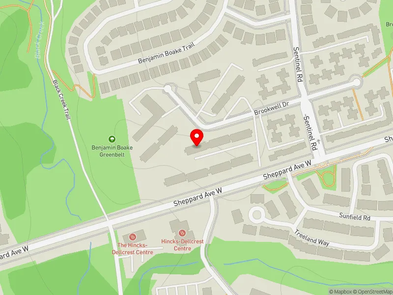 RentSafeTO apartment evaluation map view of 39 BROOKWELL DR in York Centre, Toronto