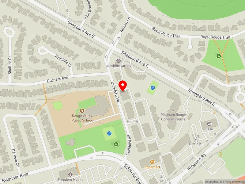 RentSafeTO apartment evaluation map view of 39 DURNFORD RD in Scarborough-Rouge Park, Toronto