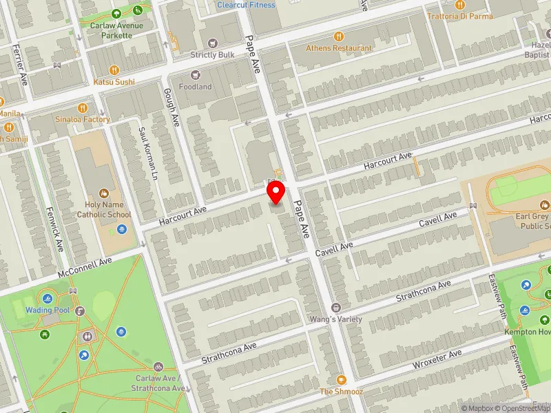 RentSafeTO apartment evaluation map view of 39 HARCOURT AVE in Toronto-Danforth, Toronto