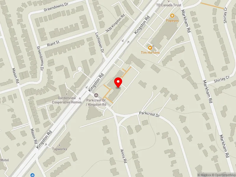RentSafeTO apartment evaluation map view of 39 PARKCREST DR in Scarborough Southwest, Toronto