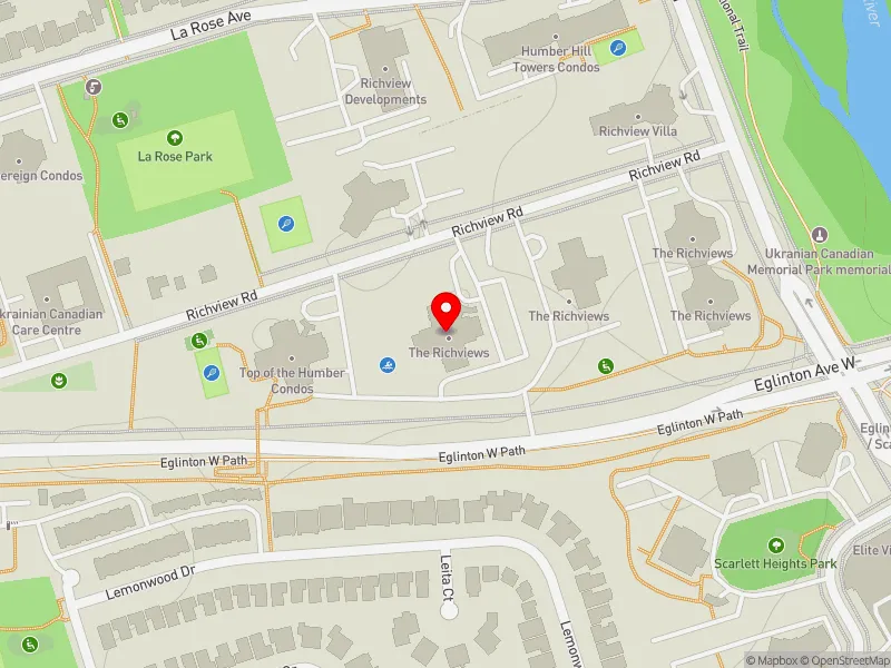 RentSafeTO apartment evaluation map view of 39 RICHVIEW RD in Etobicoke Centre, Toronto