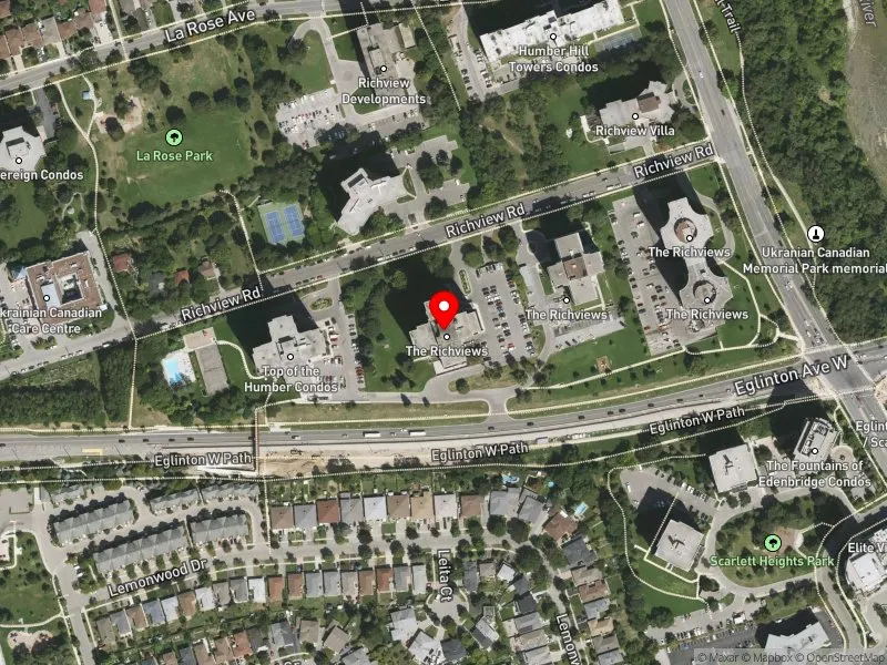 RentSafeTO apartment evaluation satellite view of 39 RICHVIEW RD in Etobicoke Centre, Toronto