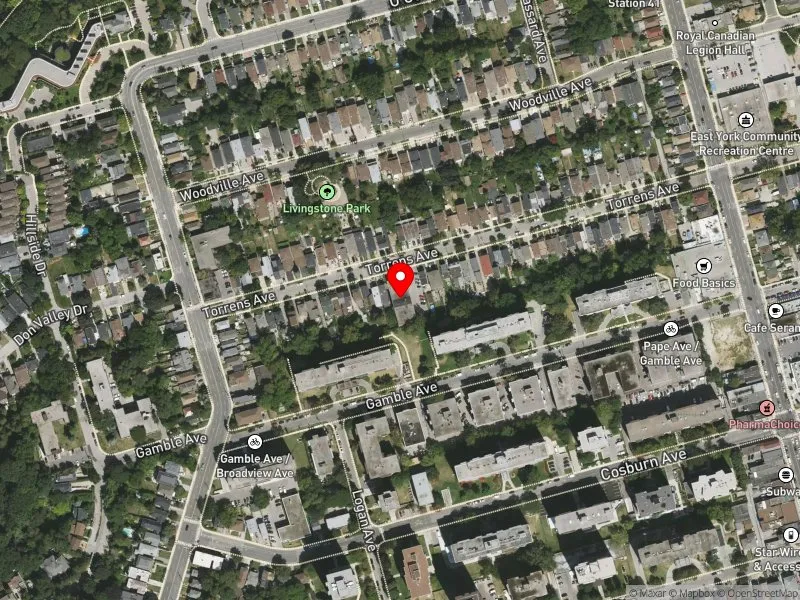 RentSafeTO apartment evaluation satellite view of 39 TORRENS AVE in Toronto-Danforth, Toronto