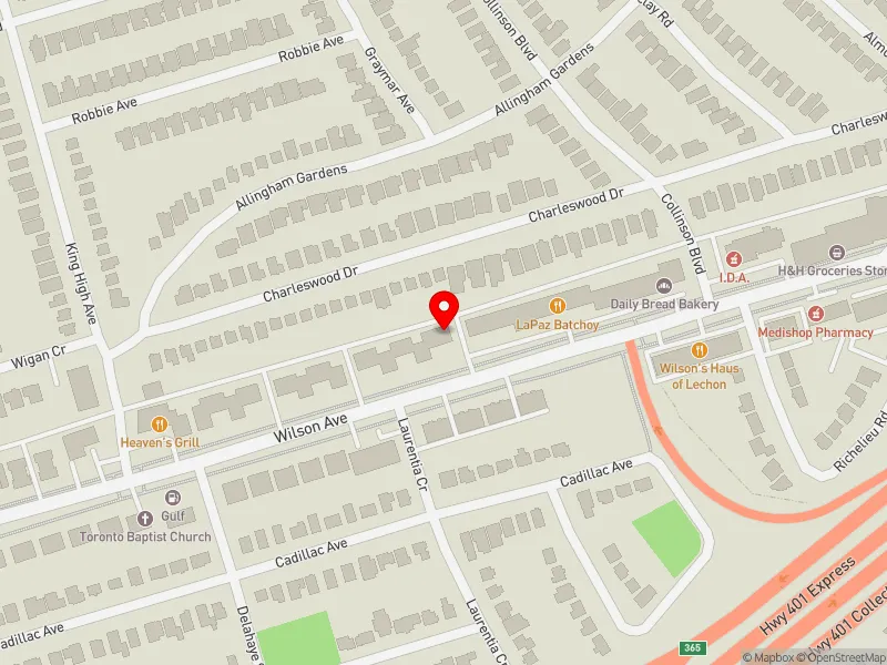 RentSafeTO apartment evaluation map view of 390-398 WILSON AVE in York Centre, Toronto
