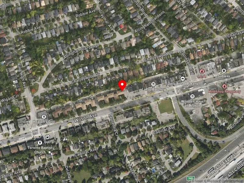 RentSafeTO apartment evaluation satellite view of 390-398 WILSON AVE in York Centre, Toronto