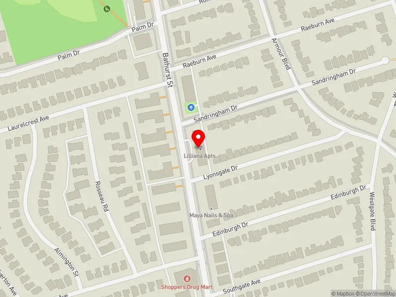 RentSafeTO apartment evaluation map view of 3905 BATHURST ST in York Centre, Toronto