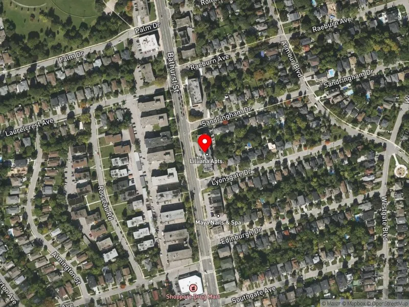 RentSafeTO apartment evaluation satellite view of 3905 BATHURST ST in York Centre, Toronto