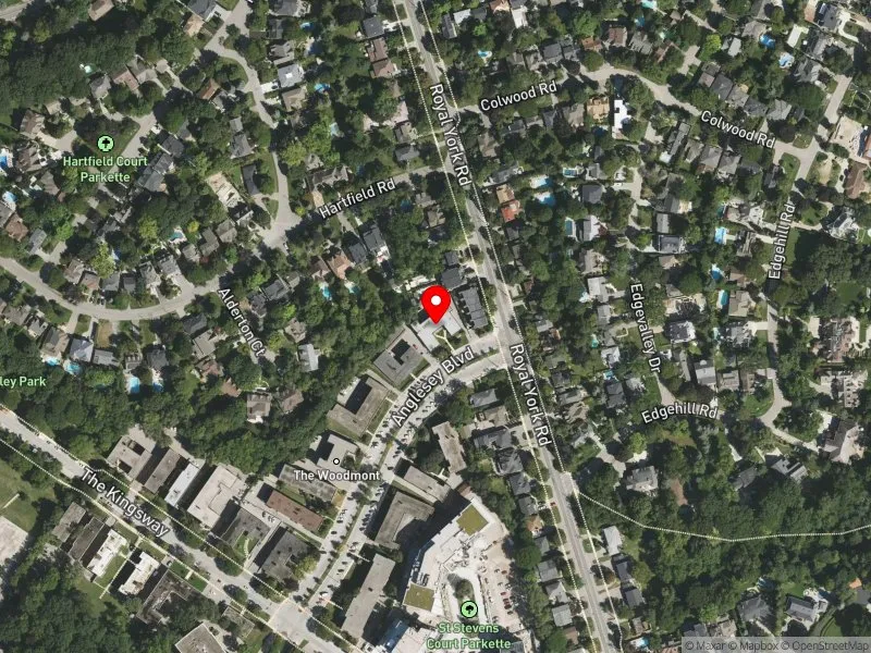RentSafeTO apartment evaluation satellite view of 4 ANGLESEY BLVD in Etobicoke Centre, Toronto