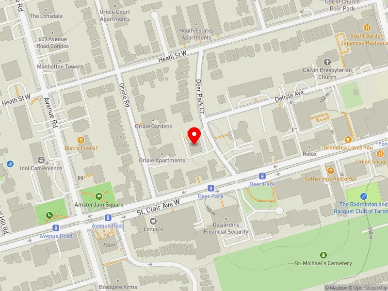 RentSafeTO apartment evaluation map view of 4 DEER PARK CRES in Toronto-St. Paul's, Toronto