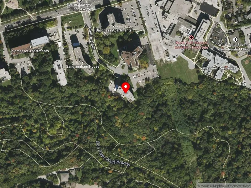 RentSafeTO apartment evaluation satellite view of 4 GOLDFINCH CRT in York Centre, Toronto