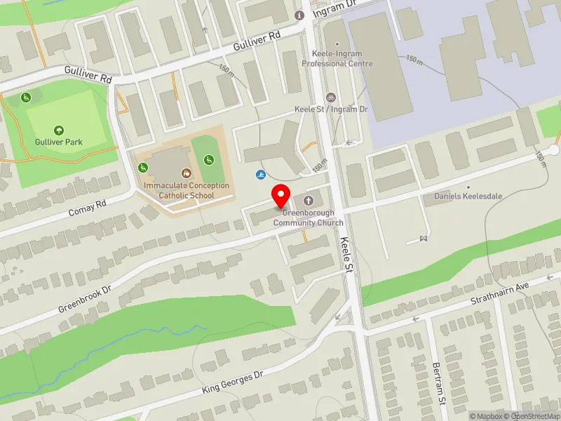 RentSafeTO apartment evaluation map view of 4 GREENBROOK DR in York South-Weston, Toronto