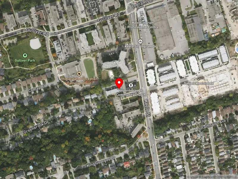 RentSafeTO apartment evaluation satellite view of 4 GREENBROOK DR in York South-Weston, Toronto