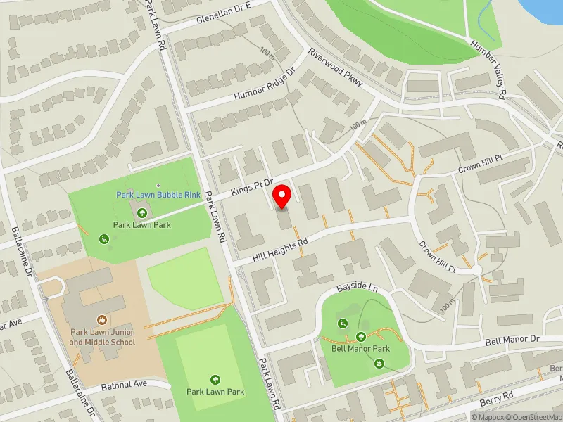 RentSafeTO apartment evaluation map view of 4 HILL HEIGHTS RD in Etobicoke-Lakeshore, Toronto