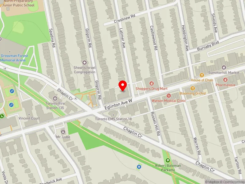 RentSafeTO apartment evaluation map view of 4 LATIMER AVE in Eglinton-Lawrence, Toronto