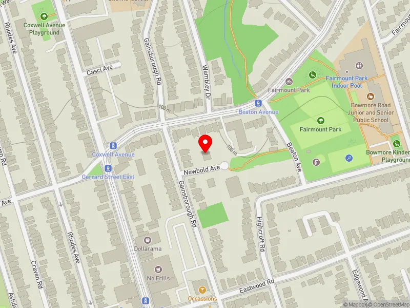 RentSafeTO apartment evaluation map view of 4 NEWBOLD AVE in Beaches-East York, Toronto