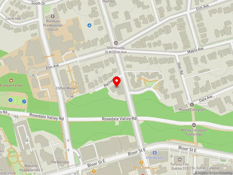 RentSafeTO apartment evaluation map view of 4 SHERBOURNE ST N in University-Rosedale, Toronto
