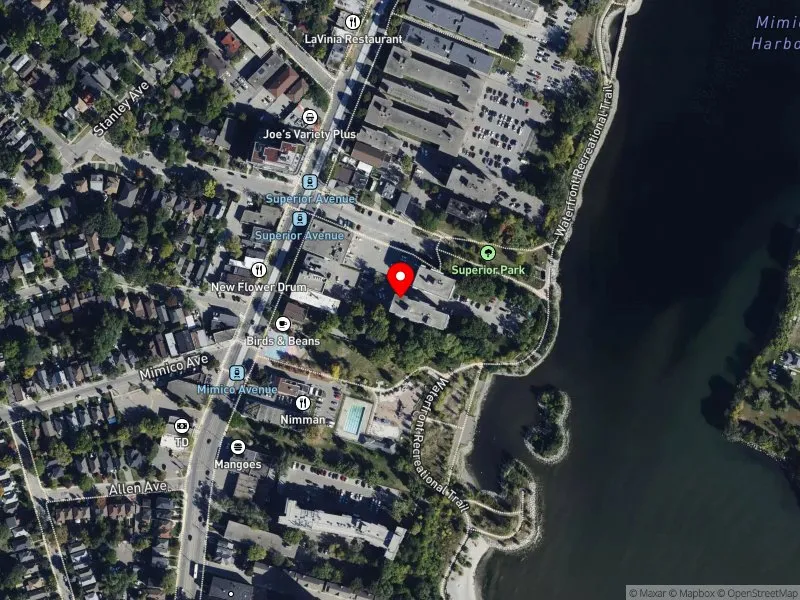 RentSafeTO apartment evaluation satellite view of 4 SUPERIOR AVE in Etobicoke-Lakeshore, Toronto