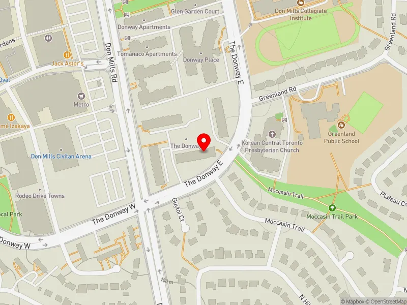 RentSafeTO apartment evaluation map view of 4 THE DONWAY E in Don Valley East, Toronto