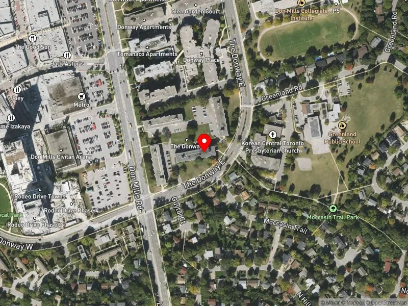 RentSafeTO apartment evaluation satellite view of 4 THE DONWAY E in Don Valley East, Toronto