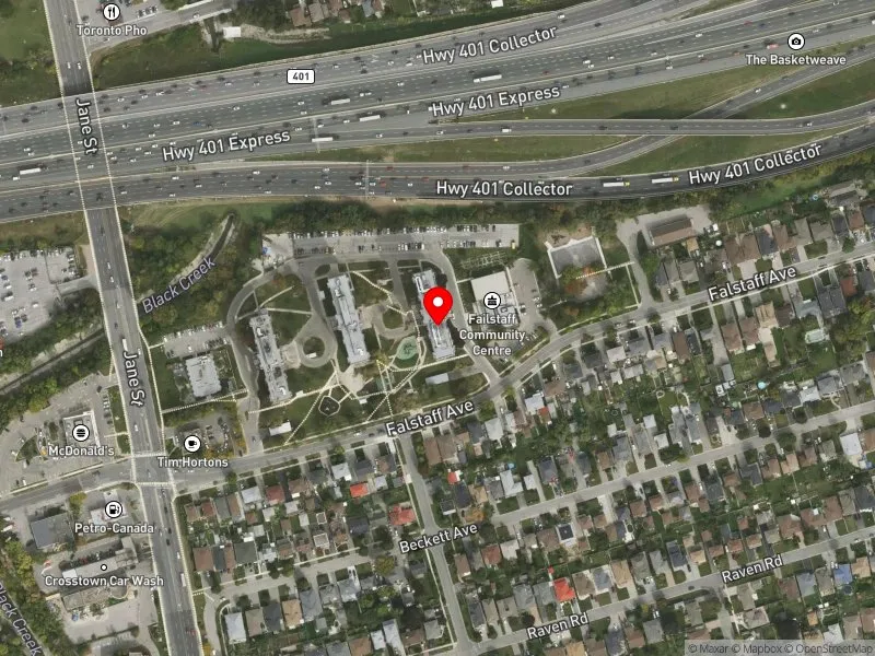 RentSafeTO apartment evaluation satellite view of 40 FALSTAFF AVE in York South-Weston, Toronto